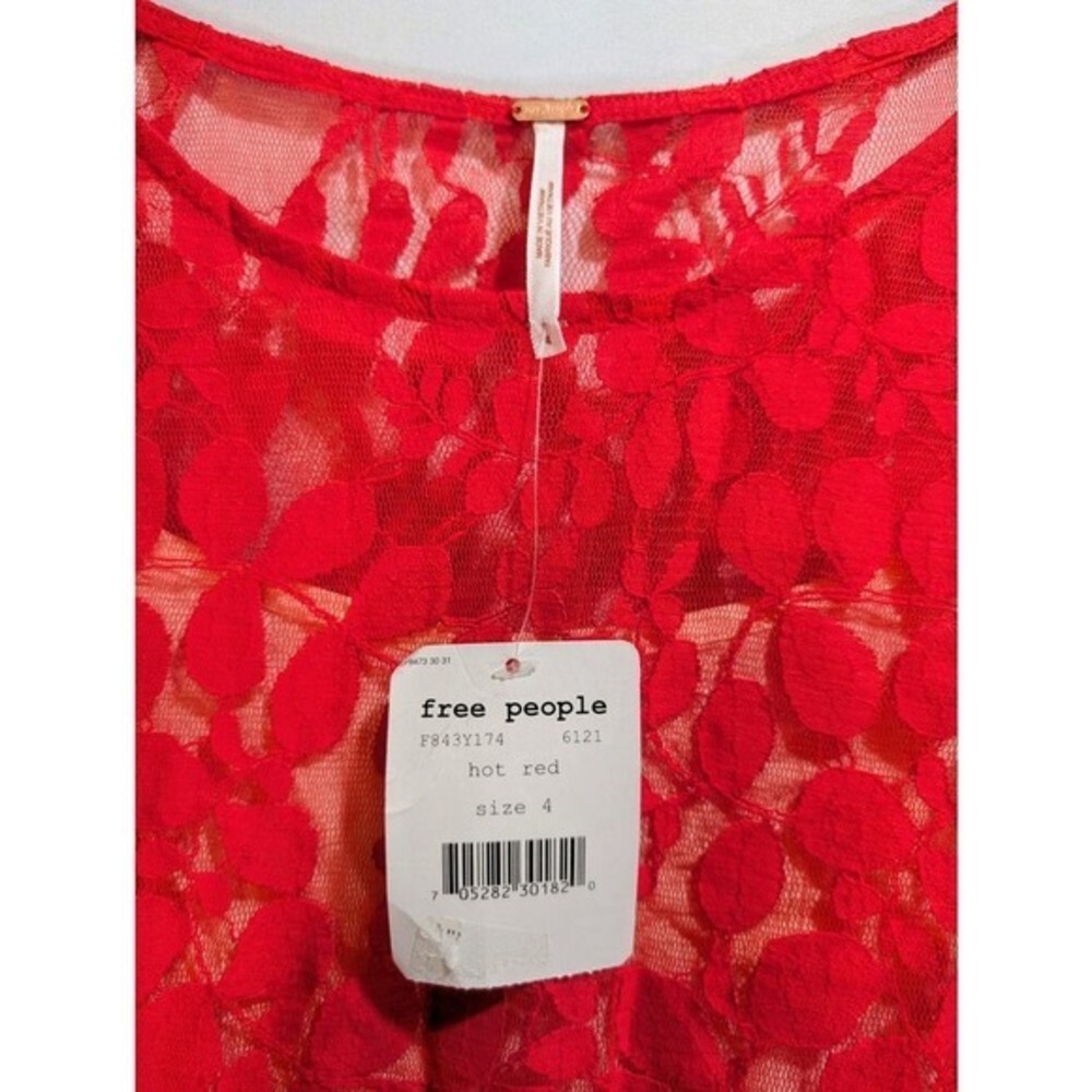 Free People Hot Red Lace Fit & Flare Dress Size 4 NWT - Picture 2 of 9